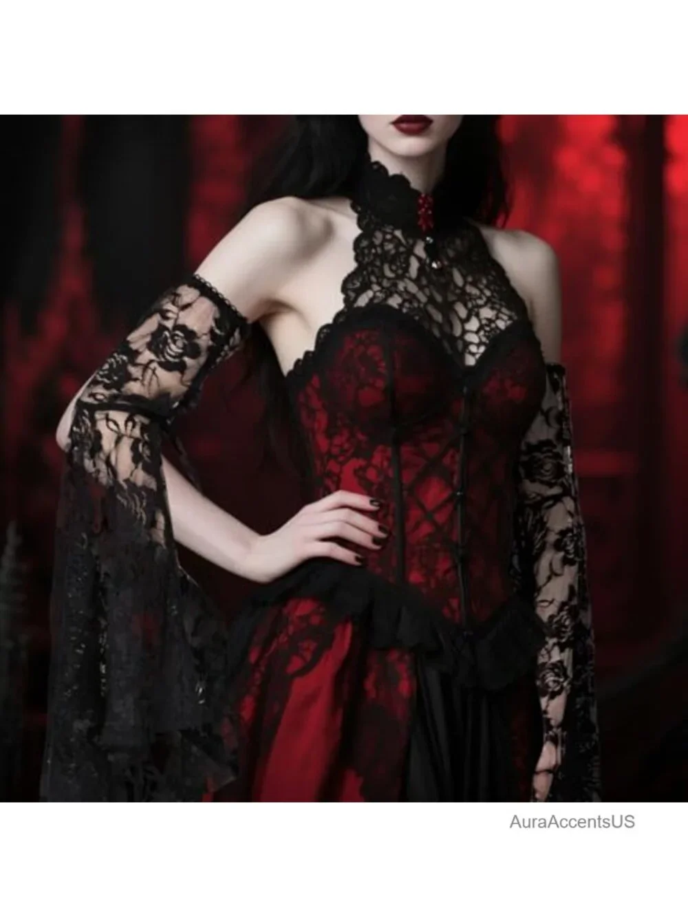 Victorian Chiffon Sleeves Gothic Detachable Tulle Long Gloves Halloween Vampire